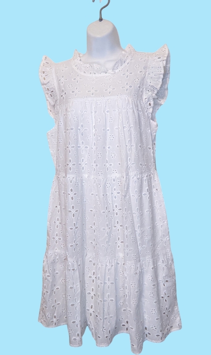 Mud Pie Dresses & Skirts - NWT MUDPIE Babydoll White Eyelet Lace Tiered Knee Length Ruffles Dress Small